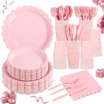 Suprimentos de festa LIYH 350 unidades de pratos de papel rosa para 50 convidados Suprimentos de festa LIYH 350 unidades de pratos de papel rosa para 50 convidados