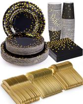 Suprimentos de festa Lzerking Black and Gold para 50 pessoas