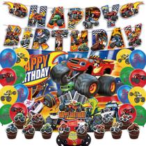 Suprimentos de festa MC TTL blaze Birthday com banner e balões