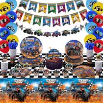 Suprimentos de festa Monster Truck Birthday serve 24 pessoas com talheres