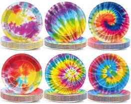 Suprimentos de festa Naozinebi 72 unidades de pratos tie-dye, papel de 18 cm