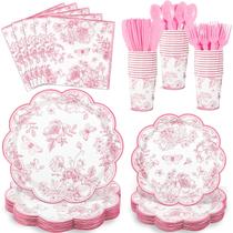 Suprimentos de festa NatNarr Pink Floral 175 unidades para 25 convidados
