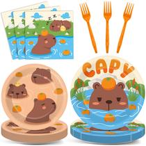 Suprimentos de festa OBUSATT Capybara Birthday Serves 24 a 96 unidades Suprimentos de festa OBUSATT Capybara Birthday Serves 24 a 96 unidades