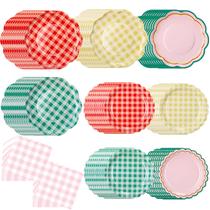 Suprimentos de festa: pratos de papel Skybooly Gingham, 144 unidades Suprimentos de festa: pratos de papel Skybooly Gingham, 144 unidades