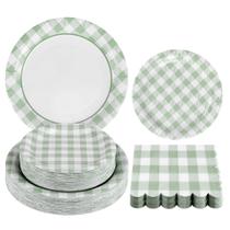 Suprimentos de festa Purhapfre 150 unidades Sage Gingham Green Plaid