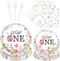Suprimentos de festa Rakuto Wildflower 1st Birthday serve 24 Suprimentos de festa Rakuto Wildflower 1st Birthday serve 24