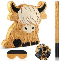 Suprimentos de festa Sratte Cute Highland Cow Piñata com acessórios
