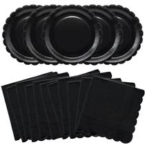 Suprimentos de festa VEIZEDD: Pratos e guardanapos de papel preto x100