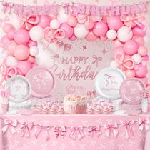Suprimentos de festa Vistico: 272 peças, laço rosa, decorações de aniversário