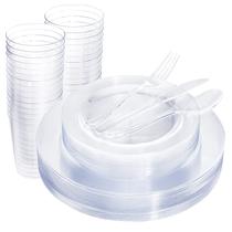 Suprimentos de festa WDF 25 Guest, pratos de plástico transparente com talheres