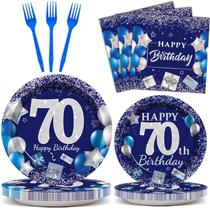Suprimentos de festa Woooffen 70th Birthday azul marinho e prata x24 Suprimentos de festa Woooffen 70th Birthday azul marinho e prata x24