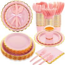 Suprimentos de festa Ziliny 350 Light Pink Gold Plates, guardanapos para 50 convidados
