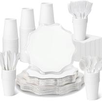 Suprimentos de festa Ziliny 350 unidades descartáveis brancas para 50 convidados