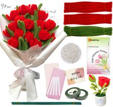 Suprimentos para artesanato Limpadores de cachimbo Buquê de flores de tulipa rosa faça você mesmo Suprimentos para artesanato Limpadores de cachimbo Buquê de flores de tulipa rosa faça você mesmo