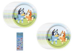 Suprimentos para Festa de Aniversário Bluey - 16 Pratos para Doces Suprimentos para Festa de Aniversário Bluey - 16 Pratos para Doces