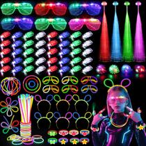 Suprimentos para festas brilham no escuro 128 unidades com óculos LED e muito mais Suprimentos para festas brilham no escuro 128 unidades com óculos LED e muito mais
