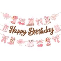 Suprimentos para festas de aniversário de Jevenis Coquette Cowgirl, banners de aniversário de rodeio, decorações de cowboy ocidental, botas, laços, ba