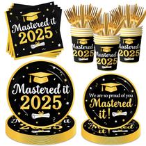 Suprimentos para festas de formatura Gupesxu Class of 2025 Black Gold