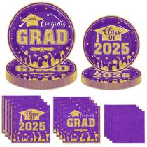 Suprimentos para festas de formatura Guzbewu Purple/Gold 2025 Serve 50 Suprimentos para festas de formatura Guzbewu Purple/Gold 2025 Serve 50