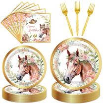 Suprimentos para festas EngoEagle Horse Birthday, 96 unidades e utensílios de mesa