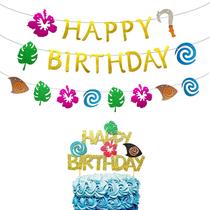Suprimentos para festas JeVenis Moana Glittery Birthday Banner Cake Topper