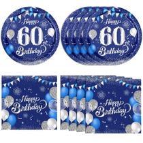 Suprimentos para festas KHAIVI, 60º aniversário, azul marinho, prata, 40 unidades