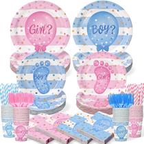 Suprimentos para festas Kinovo Gender Reveal Plates, copos, guardanapos, 300 unidades