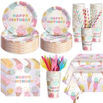Suprimentos para festas LOYIM Ice Cream Birthday 194 unidades para 24 convidados Suprimentos para festas LOYIM Ice Cream Birthday 194 unidades para 24 convidados