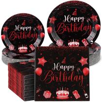 Suprimentos para festas SiliFine Happy Birthday 120 unidades pretas e vermelhas