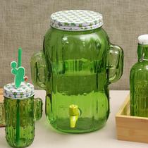 Suqueira Cacto Jarra Decorativa Em Vidro Resistente Verde Com Torneira 5 Litros