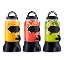 Suqueira Com Torneira 3,6 Litros Base Lousa Preta Dispenser Bebidas Suco Água Festa Plástico