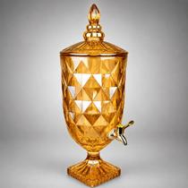 Suqueira de Vidro Cristal 4,5L com Base e Tampa Dourada Âmbar