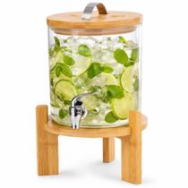 Suqueira Dispenser De Bebidas De Vidro Borossilicato 5 Litros Com Torneira Tampa E Base Em Bambu Suco Água Saborizada Festa Suqueira Dispenser De Bebidas De Vidro Borossilicato 5 Litros Com Torneira Tampa E Base Em Bambu Suco Água Saborizada Festa
