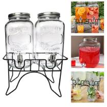 Suqueira Dupla de Vidro 2x4L com Suporte Metal Dispenser de Bebidas para Festas Torneiras Acopladas Suqueira Dupla de Vidro 2x4L com Suporte Metal Dispenser de Bebidas para Festas Torneiras Acopladas