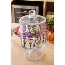 Suqueira Pé Tampa Redonda Lavanda Hand Painting 4,5l Cristal Suqueira Pé Tampa Redonda Lavanda Hand Painting 4,5l Cristal