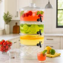 Suqueira tripla dispenser 3 em 1 grande 10,5 litros acrilica multiuso empilhavel independente kit refresqueira suco agua