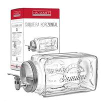 Suqueira Vidro Torneira Dispenser Suco 3L Horizontal Cristal