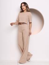 Susek Moda Conjunto Meghan em Gabardine Calça Pantalona e Cropped Elegante Social M130