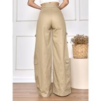 SUSEK MODAS Calça Cargo Wide Leg Feminina Sarja Modelo Flare Pantalona 113