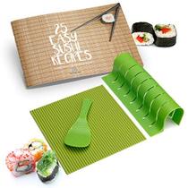 Sushi Making Kit - Rolo de Sushi de Silicone com Pás de Arroz, Cortador de Rolo e Livro de Receitas, Kit de Sushi DIY completo para o rolo de sushi perfeito