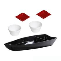 Sushi Vemplast 1 Barco 2 Molheiras 2 Ramequim Polipropileno