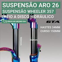 Suspensão Amortecedor Aro 26 Garfo de Bicicleta Aro 26 GTA Wheeler 357 28.6 Para Freio Disco 150MM