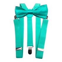 Suspensório + Gravata Borboleta Verde Tiffany