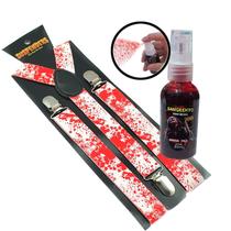 Suspensório Halloween Modelo Sangue Vampiro + Sangue Falso Spray 60 ml