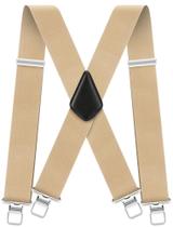 Suspensórios Heavy Duty Khaki para homens, estilo X, ajustáveis