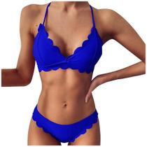 Sutiã acolchoado push-up feminino feminino de cor sólida biquíni conjunto de praia maiô