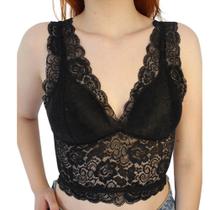 Sutiã Amanda Lingerie Cropped Bojo Gota Rendado Preto Confortavel