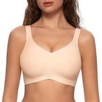 Sutiã Angelhood com decote em V sem costura, sem fio, cobertura total, bege Sutiã Angelhood com decote em V sem costura, sem fio, cobertura total, bege