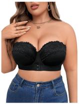 Sutiã Bandeau MakeMechic feminino com fecho frontal, renda 44C, preto