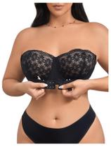Sutiã Bandeau MakeMechic feminino com fecho frontal, renda preta 38E